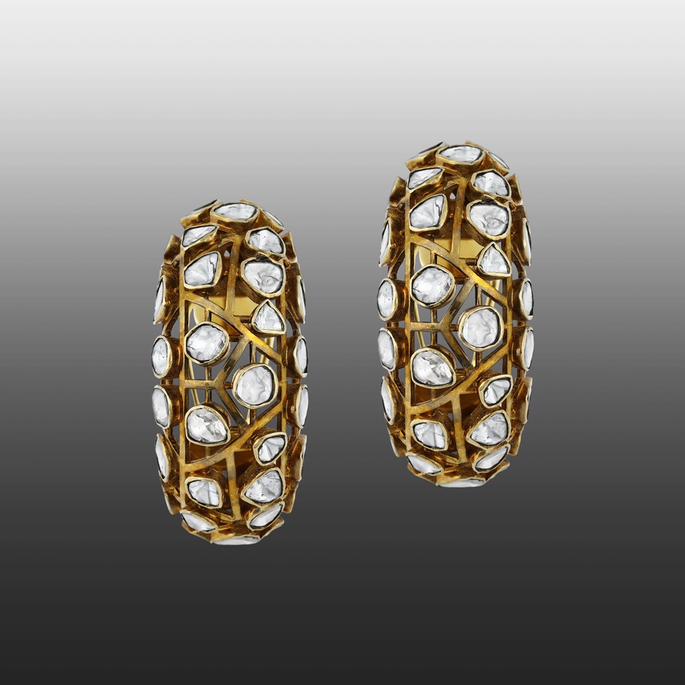 Antique Gold Earrings with Scattered Polki Openwork